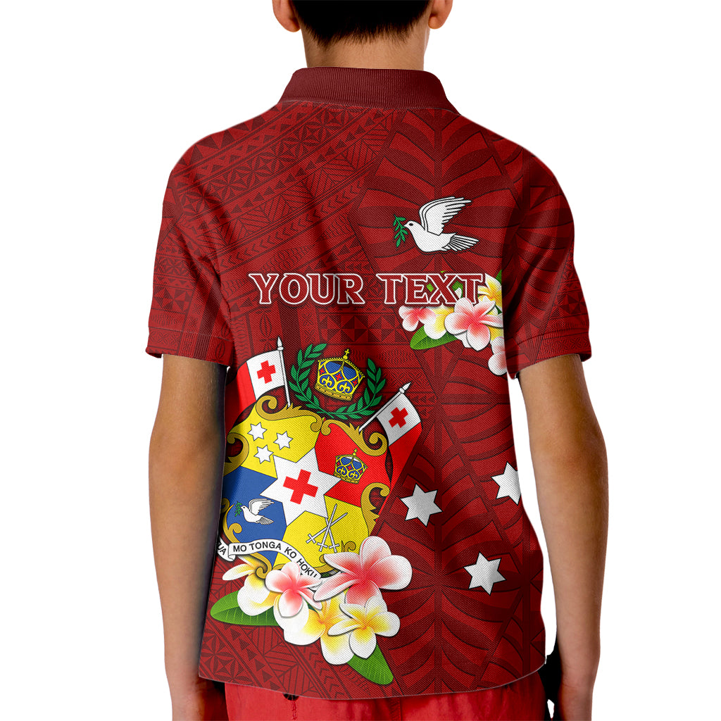 Personalized Tonga Kid Polo Shirt Coat Of Arms Plumeria With Ngatu Pattern LT05 - Polynesian Pride
