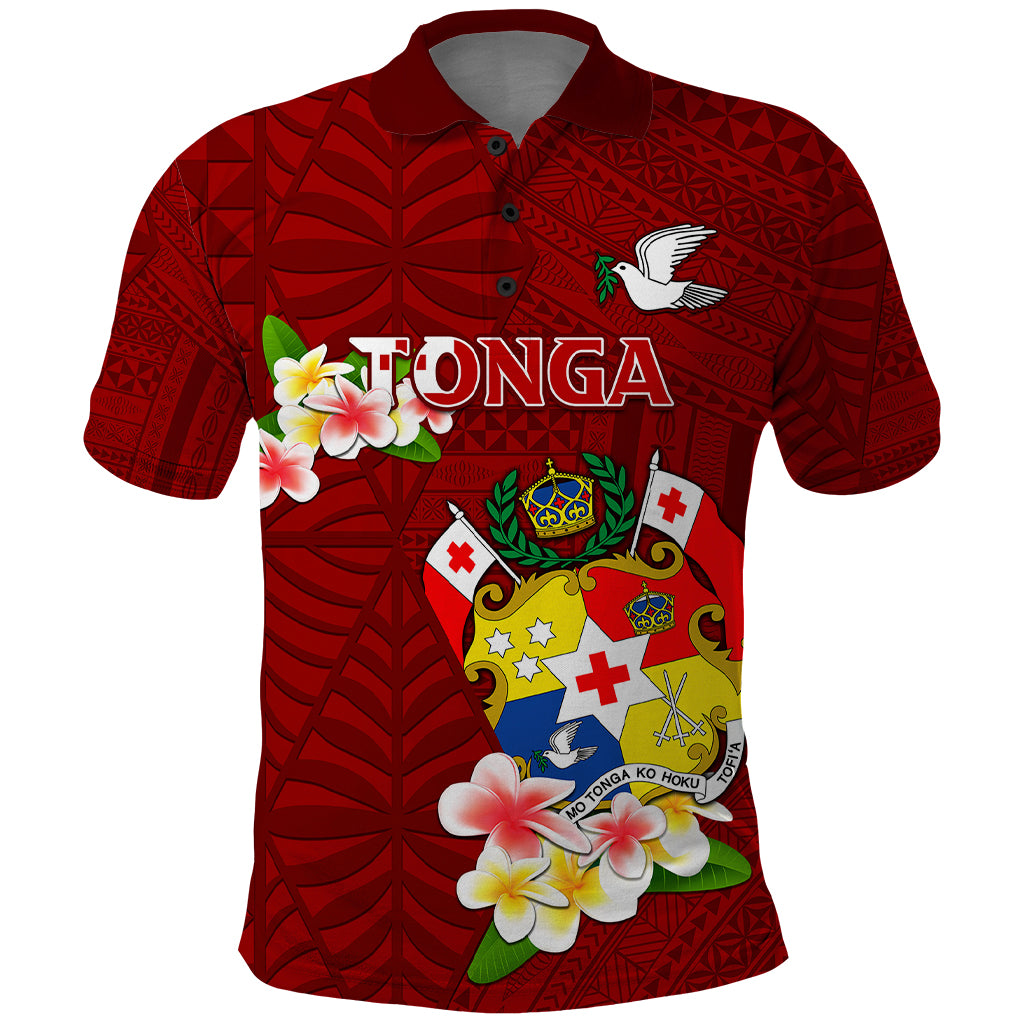 Personalized Tonga Polo Shirt Coat Of Arms Plumeria With Ngatu Pattern LT05 Red - Polynesian Pride