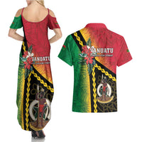 Happy Vanuatu Constitution Day Couples Matching Summer Maxi Dress and Hawaiian Shirt Flag Style With Sand Drawing Pattern