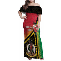 Happy Vanuatu Constitution Day Family Matching Off Shoulder Maxi Dress and Hawaiian Shirt Flag Style With Sand Drawing Pattern