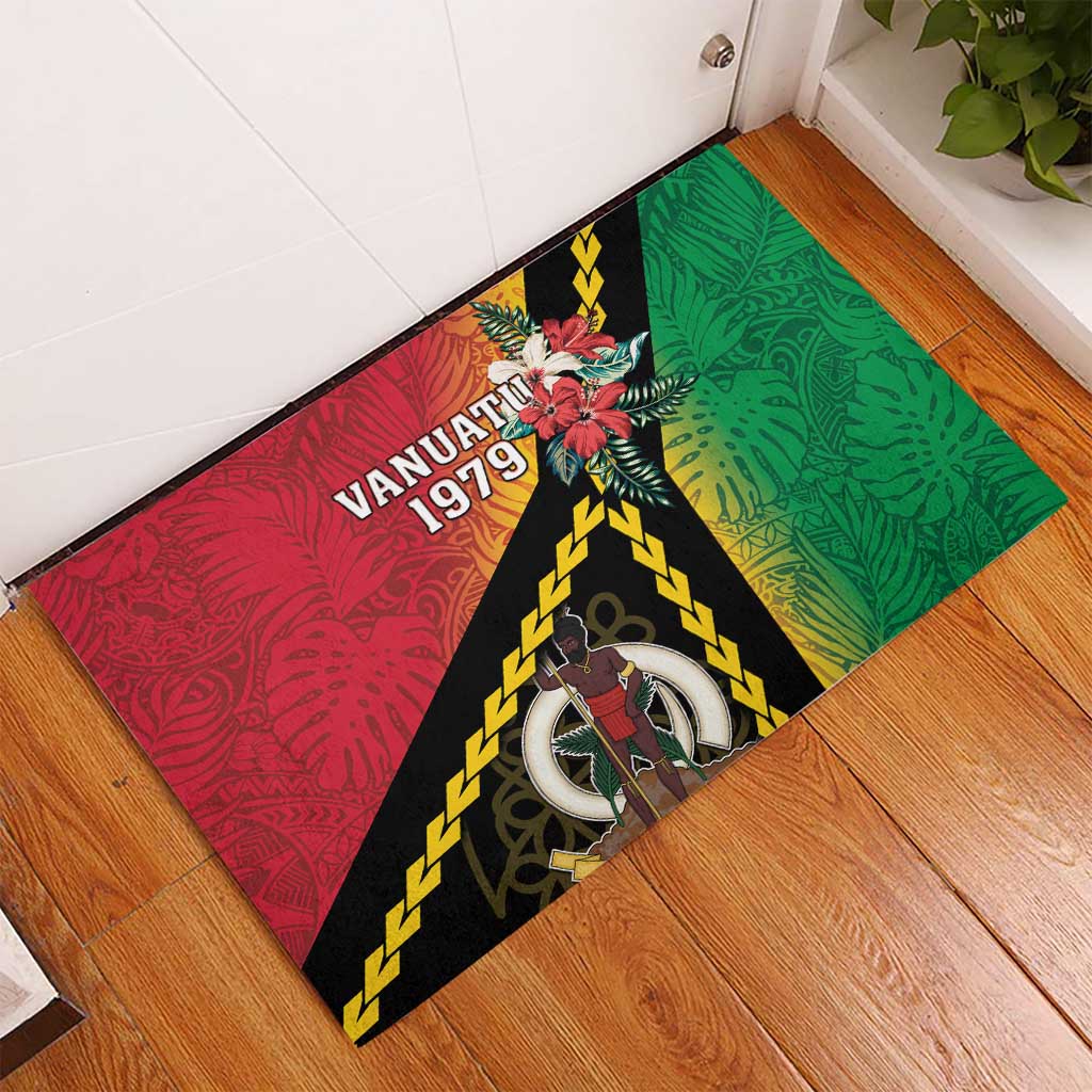 Happy Vanuatu Constitution Day Rubber Doormat Flag Style With Sand Drawing Pattern