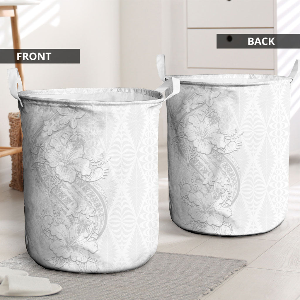 Tokelau White Sunday Laundry Basket Elegant Hibiscus Polynesian Tribal Pattern