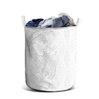 Tokelau White Sunday Laundry Basket Elegant Hibiscus Polynesian Tribal Pattern