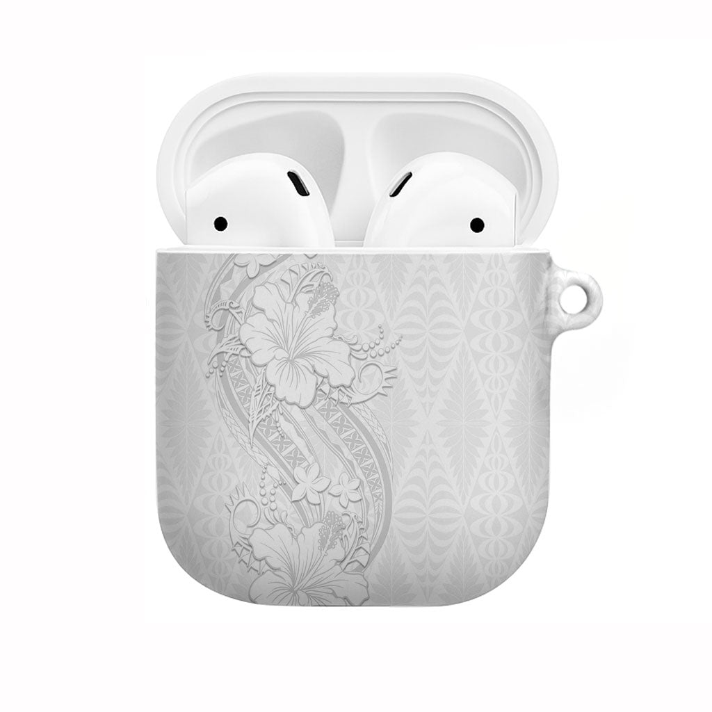Tokelau White Sunday AirPods Case Elegant Hibiscus Polynesian Tribal Pattern