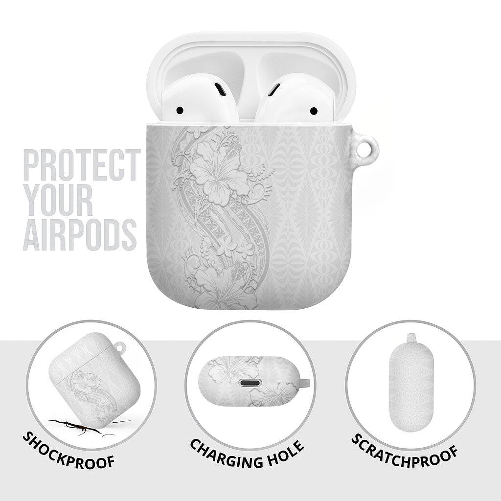 Tokelau White Sunday AirPods Case Elegant Hibiscus Polynesian Tribal Pattern