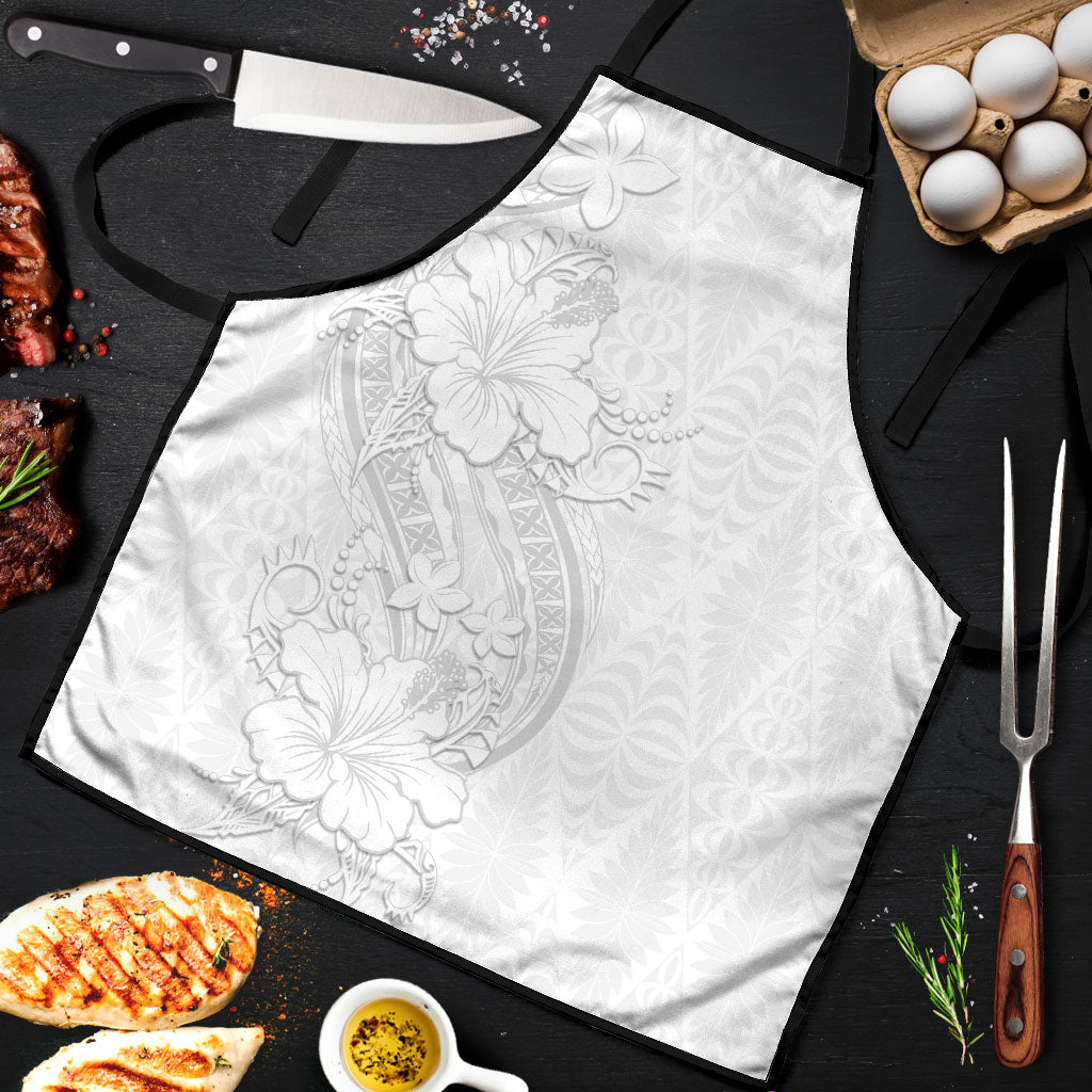 Tokelau White Sunday Apron Elegant Hibiscus Polynesian Tribal Pattern