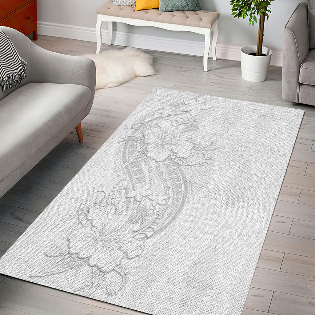 Tokelau White Sunday Area Rug Elegant Hibiscus Polynesian Tribal Pattern