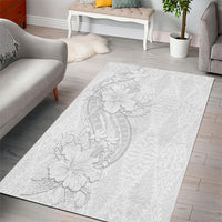 Tokelau White Sunday Area Rug Elegant Hibiscus Polynesian Tribal Pattern