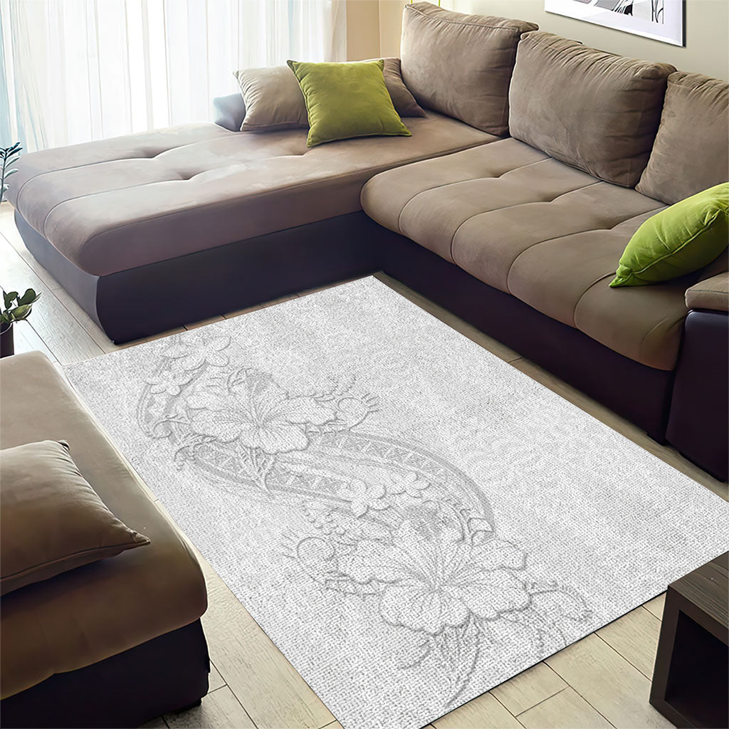 Tokelau White Sunday Area Rug Elegant Hibiscus Polynesian Tribal Pattern