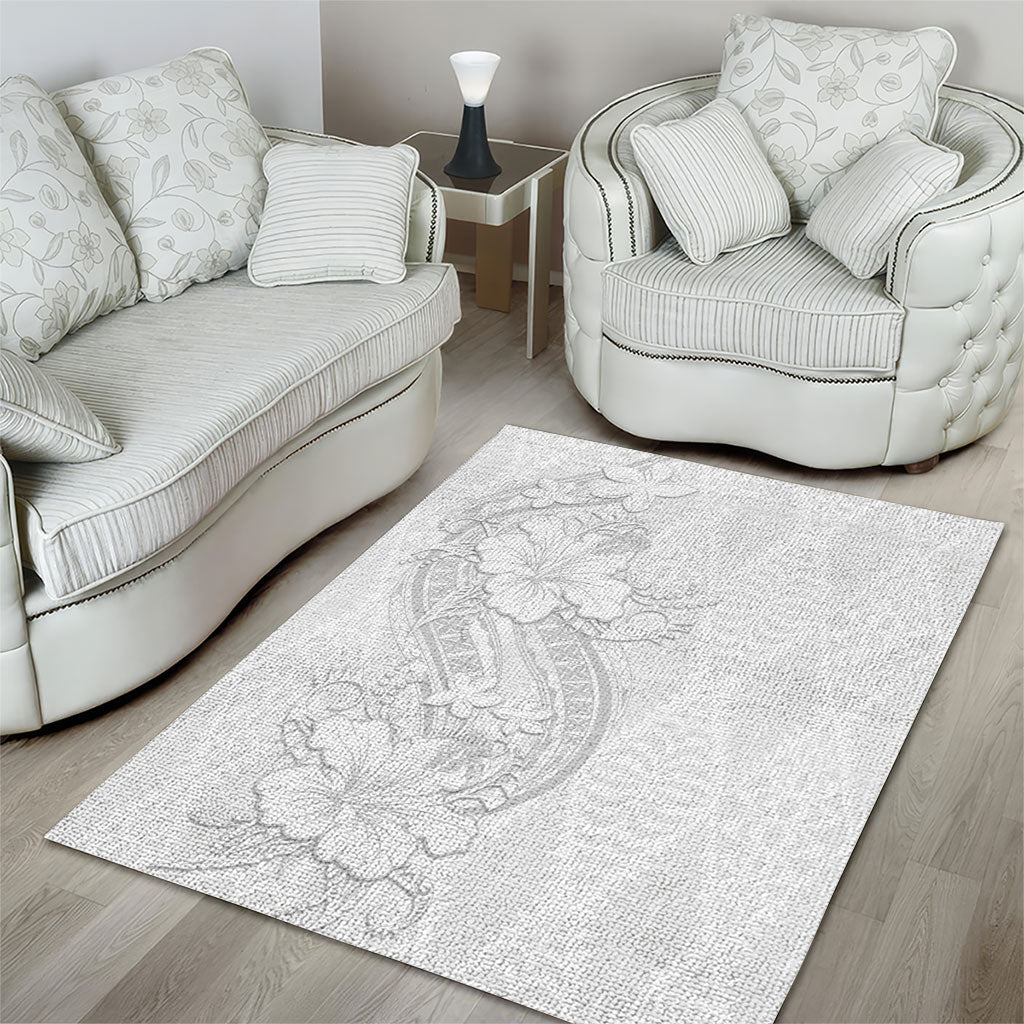 Tokelau White Sunday Area Rug Elegant Hibiscus Polynesian Tribal Pattern