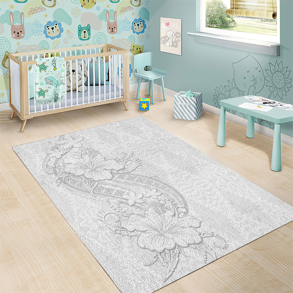 Tokelau White Sunday Area Rug Elegant Hibiscus Polynesian Tribal Pattern