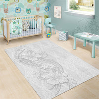 Tokelau White Sunday Area Rug Elegant Hibiscus Polynesian Tribal Pattern