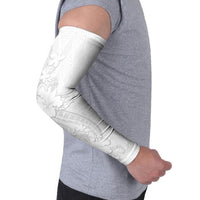 Tokelau White Sunday Arm Sleeves Elegant Hibiscus Polynesian Tribal Pattern