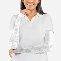Tokelau White Sunday Arm Sleeves Elegant Hibiscus Polynesian Tribal Pattern