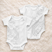 Tokelau White Sunday Baby Onesie Elegant Hibiscus Polynesian Tribal Pattern