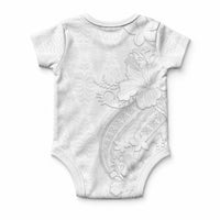 Tokelau White Sunday Baby Onesie Elegant Hibiscus Polynesian Tribal Pattern