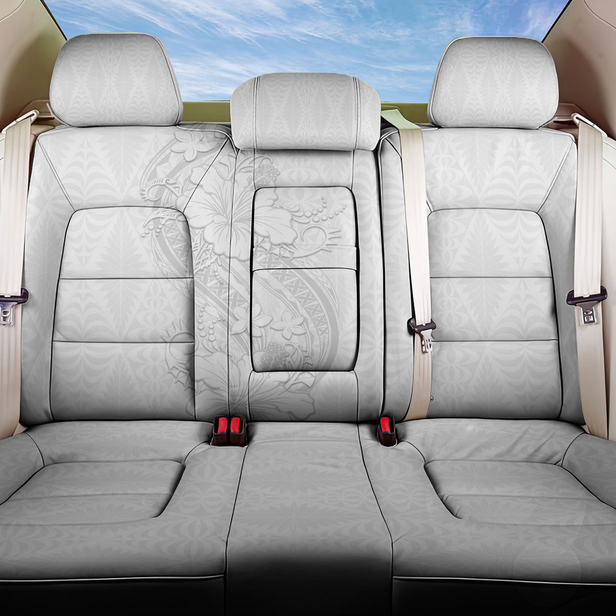 Tokelau White Sunday Back Car Seat Cover Elegant Hibiscus Polynesian Tribal Pattern