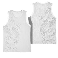 Tokelau White Sunday Basketball Jersey Elegant Hibiscus Polynesian Tribal Pattern