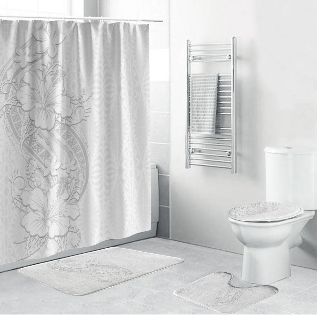 Tokelau White Sunday Bathroom Set Elegant Hibiscus Polynesian Tribal Pattern