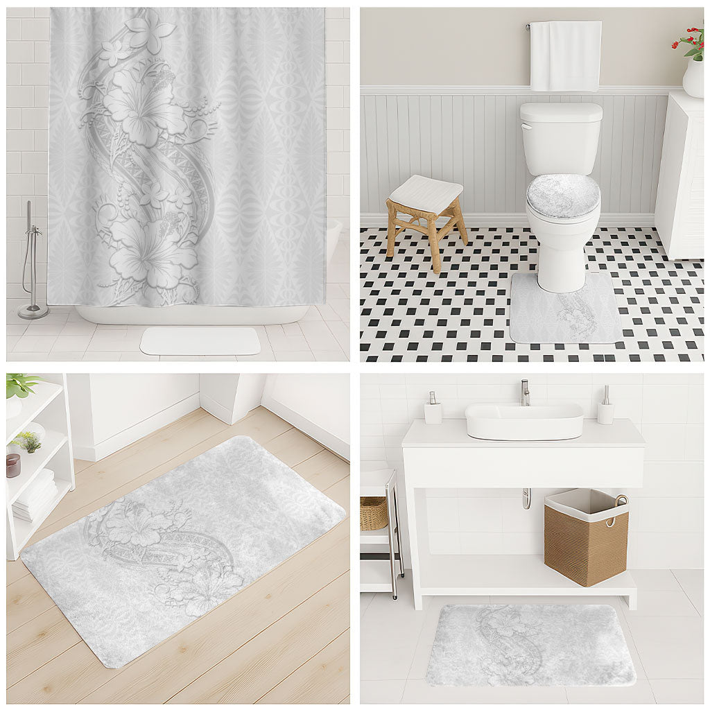 Tokelau White Sunday Bathroom Set Elegant Hibiscus Polynesian Tribal Pattern