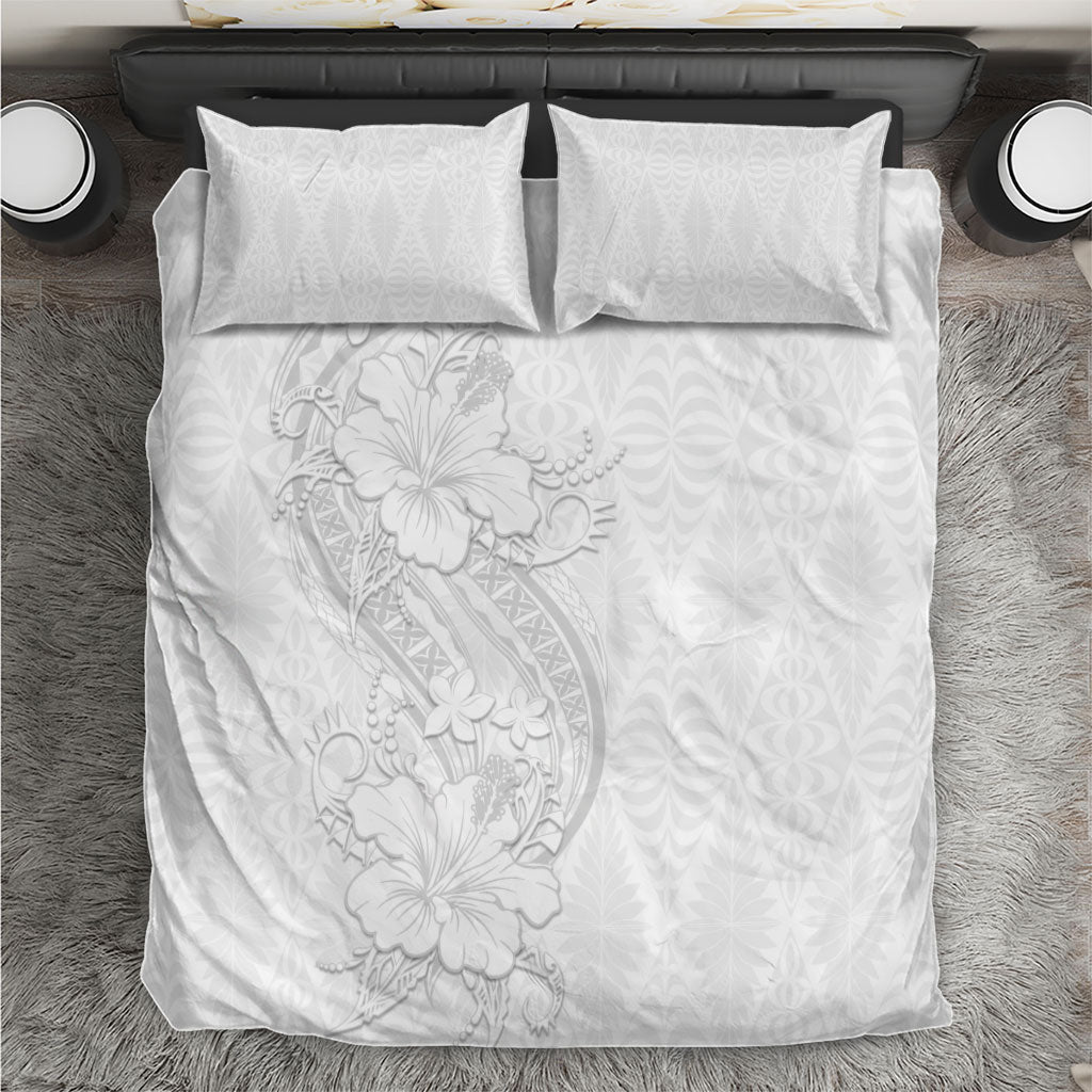 Tokelau White Sunday Bedding Set Elegant Hibiscus Polynesian Tribal Pattern