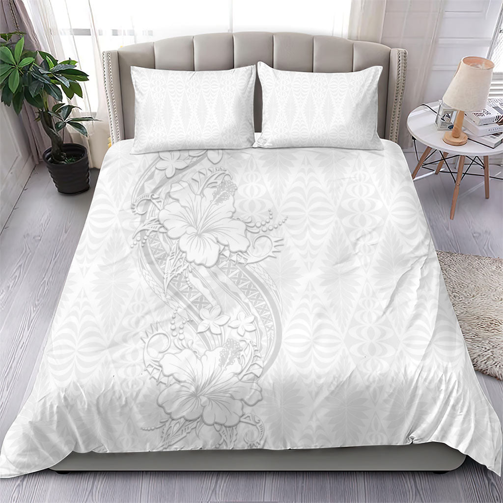 Tokelau White Sunday Bedding Set Elegant Hibiscus Polynesian Tribal Pattern
