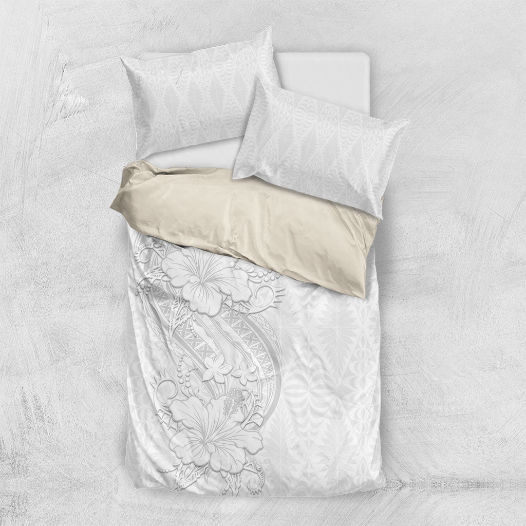Tokelau White Sunday Bedding Set Elegant Hibiscus Polynesian Tribal Pattern