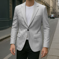 Tokelau White Sunday Blazer Elegant Hibiscus Polynesian Tribal Pattern