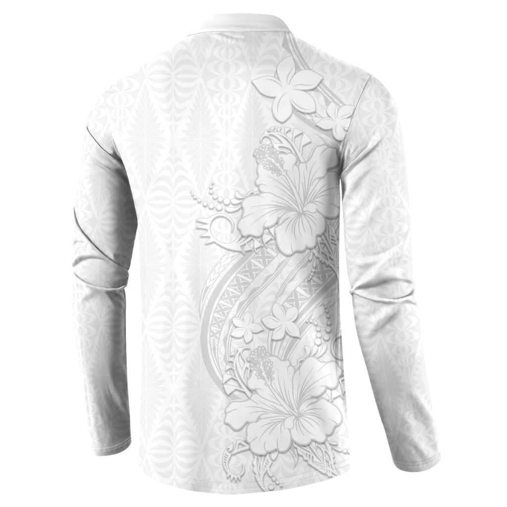 Tokelau White Sunday Button Sweatshirt Elegant Hibiscus Polynesian Tribal Pattern