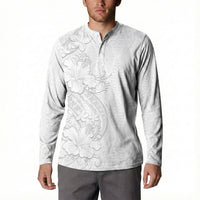 Tokelau White Sunday Button Sweatshirt Elegant Hibiscus Polynesian Tribal Pattern