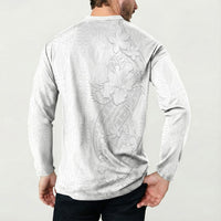 Tokelau White Sunday Button Sweatshirt Elegant Hibiscus Polynesian Tribal Pattern