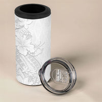 Tokelau White Sunday 4 in 1 Can Cooler Tumbler Elegant Hibiscus Polynesian Tribal Pattern