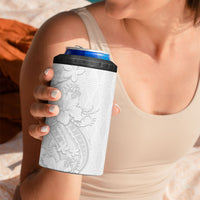 Tokelau White Sunday 4 in 1 Can Cooler Tumbler Elegant Hibiscus Polynesian Tribal Pattern