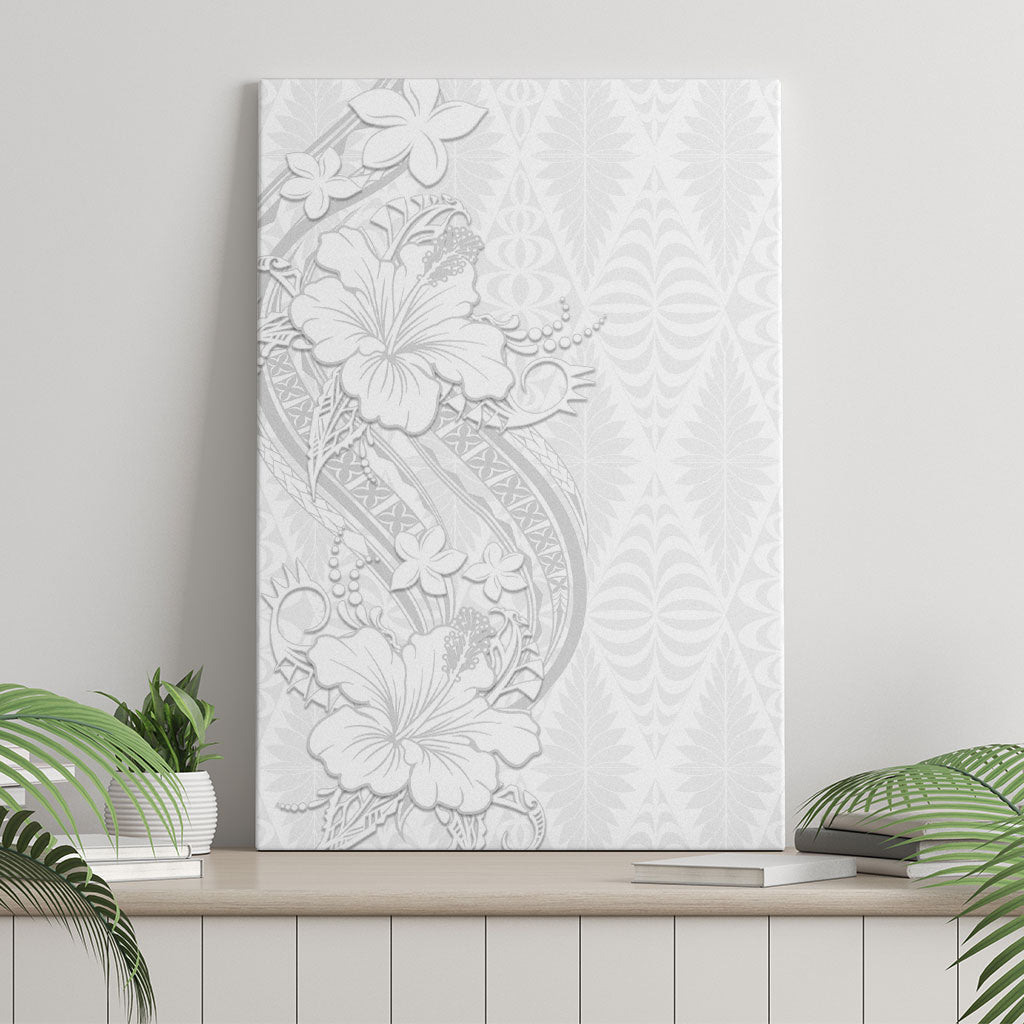 Tokelau White Sunday Canvas Wall Art Elegant Hibiscus Polynesian Tribal Pattern