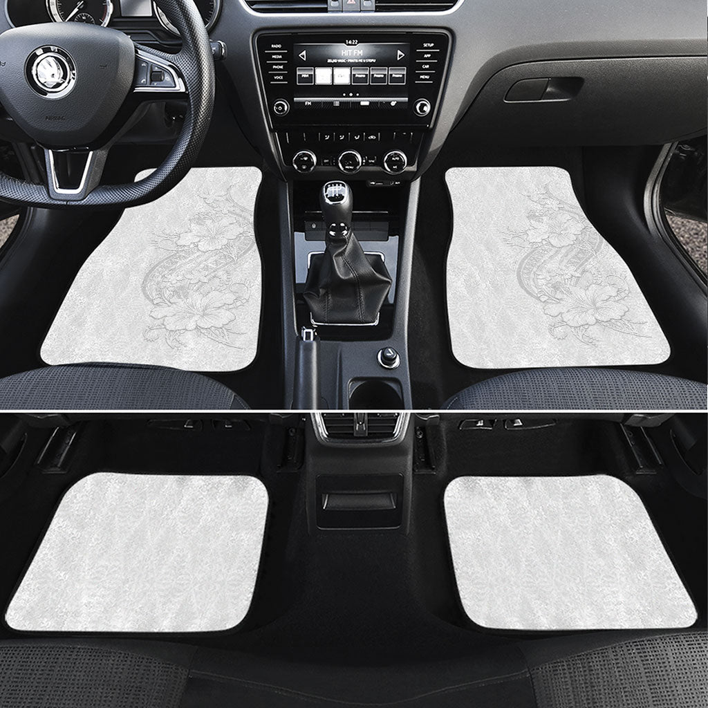 Tokelau White Sunday Car Mats Elegant Hibiscus Polynesian Tribal Pattern
