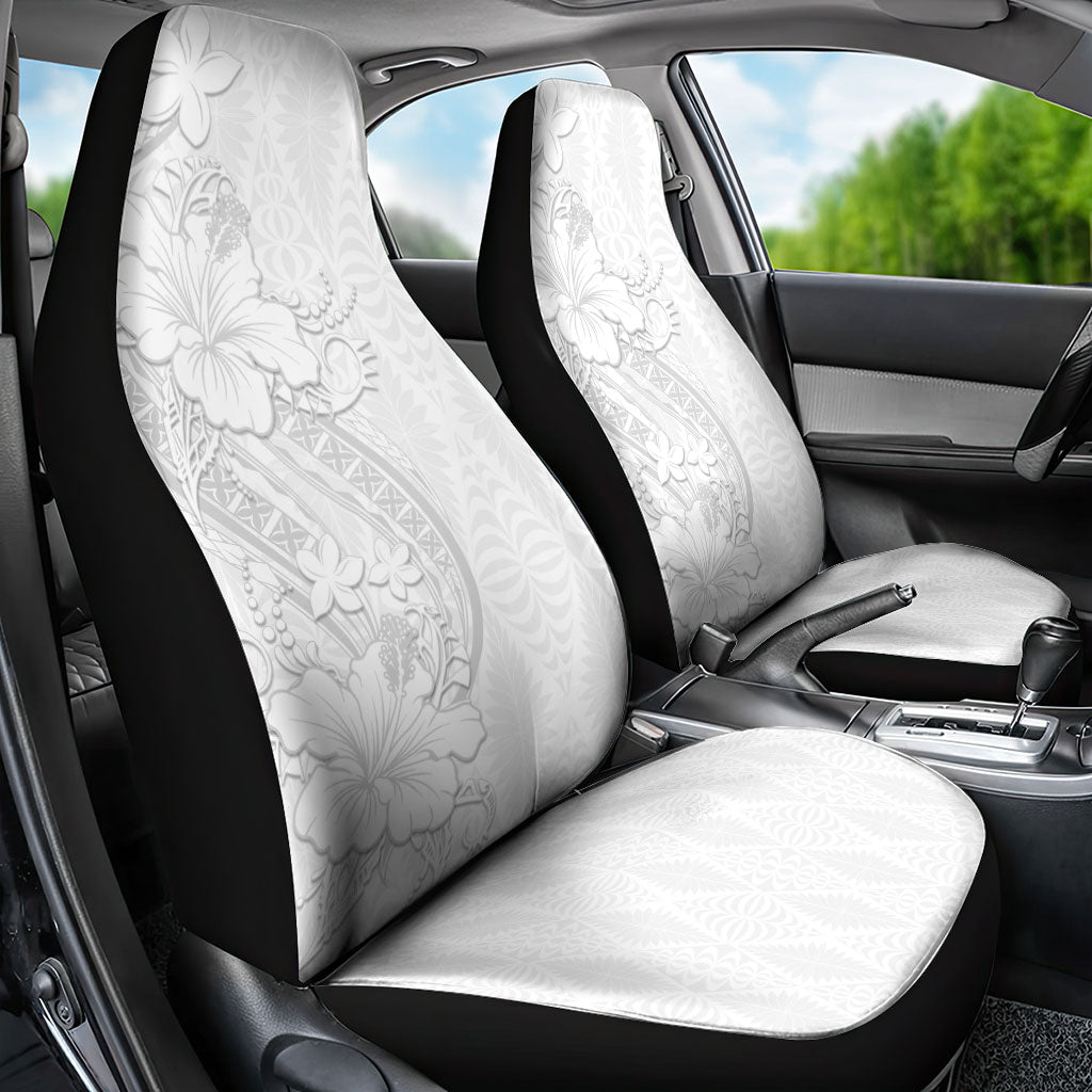 Tokelau White Sunday Car Seat Cover Elegant Hibiscus Polynesian Tribal Pattern