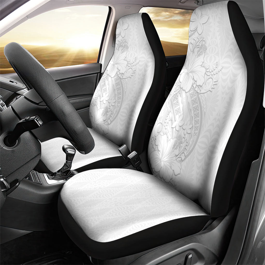 Tokelau White Sunday Car Seat Cover Elegant Hibiscus Polynesian Tribal Pattern