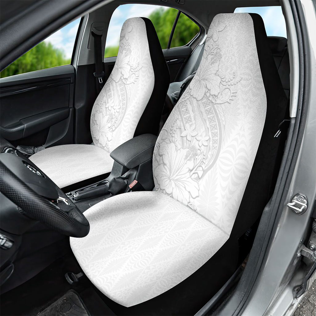 Tokelau White Sunday Car Seat Cover Elegant Hibiscus Polynesian Tribal Pattern