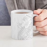 Tokelau White Sunday Ceramic Mug Elegant Hibiscus Polynesian Tribal Pattern