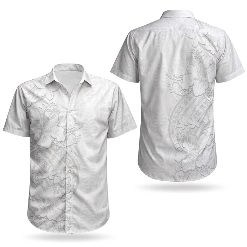 Tokelau White Sunday Couples Matching Long Sleeve Bodycon Dress and Hawaiian Shirt Elegant Hibiscus Polynesian Tribal Pattern