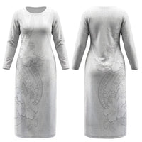 Tokelau White Sunday Couples Matching Long Sleeve Bodycon Dress and Hawaiian Shirt Elegant Hibiscus Polynesian Tribal Pattern