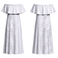 Tokelau White Sunday Couples Matching Off Shoulder Maxi Dress and Long Sleeve Button Shirt Elegant Hibiscus Polynesian Tribal Pattern
