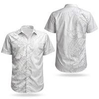 Tokelau White Sunday Couples Matching Off Shoulder Short Dress and Hawaiian Shirt Elegant Hibiscus Polynesian Tribal Pattern