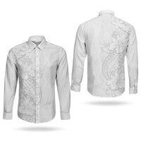 Tokelau White Sunday Couples Matching Off The Shoulder Long Sleeve Dress and Long Sleeve Button Shirt Elegant Hibiscus Polynesian Tribal Pattern