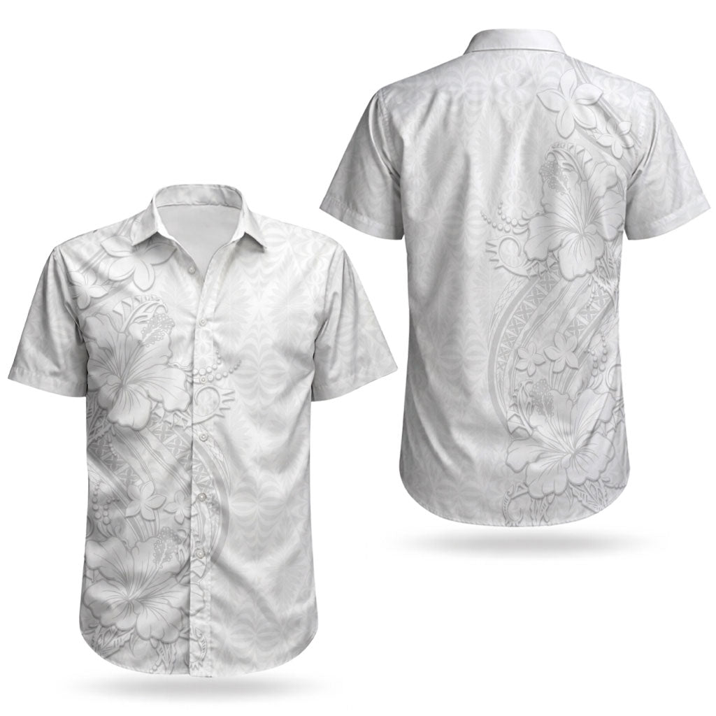 Tokelau White Sunday Couples Matching Short Sleeve Bodycon Dress and Hawaiian Shirt Elegant Hibiscus Polynesian Tribal Pattern