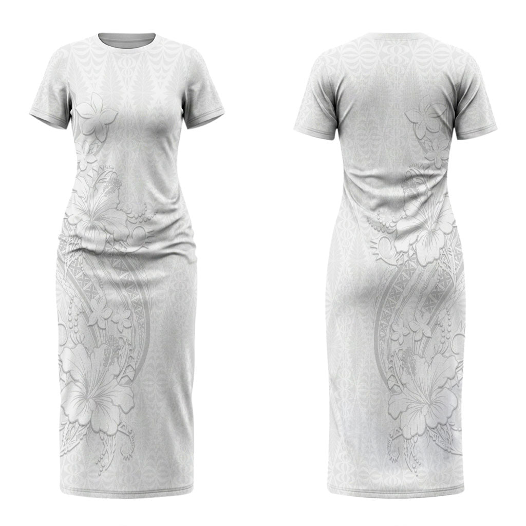 Tokelau White Sunday Couples Matching Short Sleeve Bodycon Dress and Hawaiian Shirt Elegant Hibiscus Polynesian Tribal Pattern