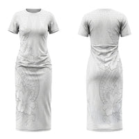 Tokelau White Sunday Couples Matching Short Sleeve Bodycon Dress and Hawaiian Shirt Elegant Hibiscus Polynesian Tribal Pattern