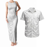 Tokelau White Sunday Couples Matching Tank Maxi Dress and Hawaiian Shirt Elegant Hibiscus Polynesian Tribal Pattern