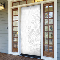 Tokelau White Sunday Door Cover Elegant Hibiscus Polynesian Tribal Pattern