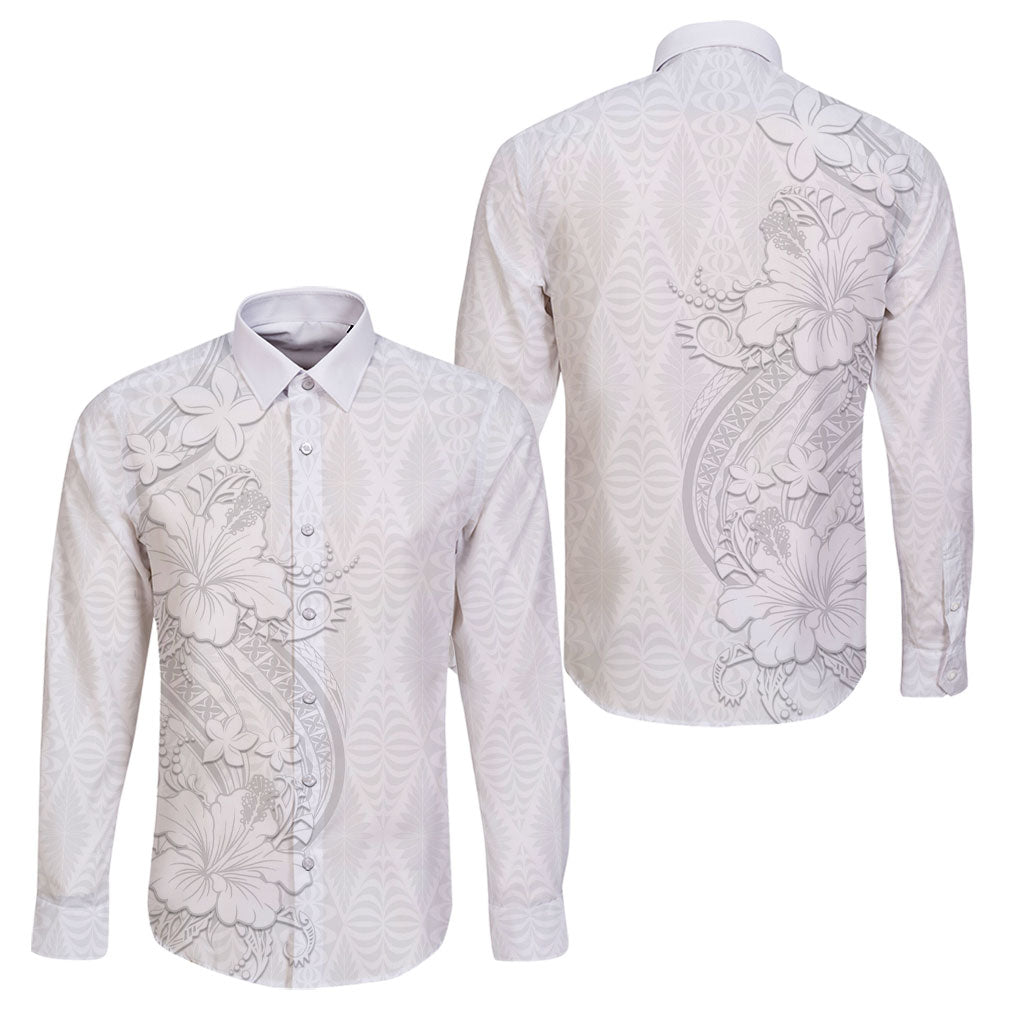 Tokelau White Sunday Family Matching Mermaid Dress and Hawaiian Shirt Elegant Hibiscus Polynesian Tribal Pattern